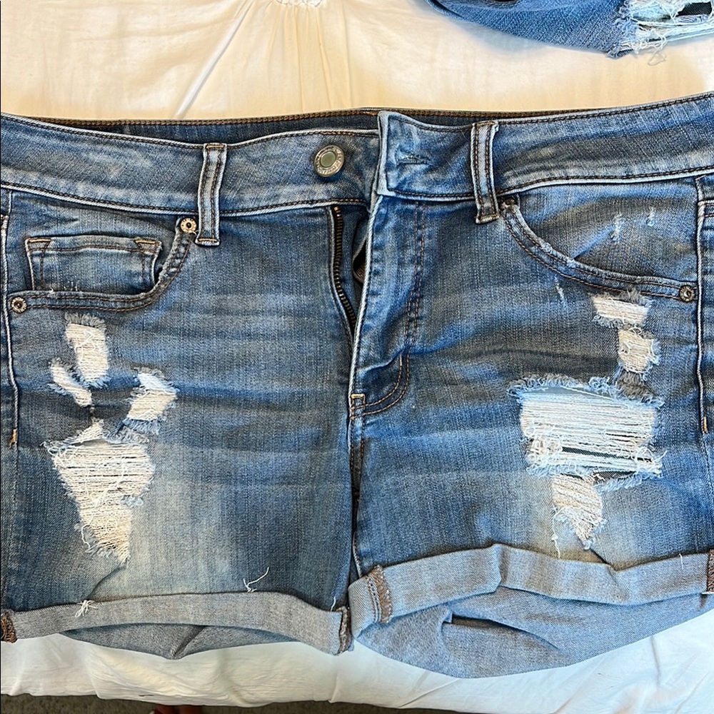 American Eagle Outfitters Blue Distressed Denim Jean Shorts